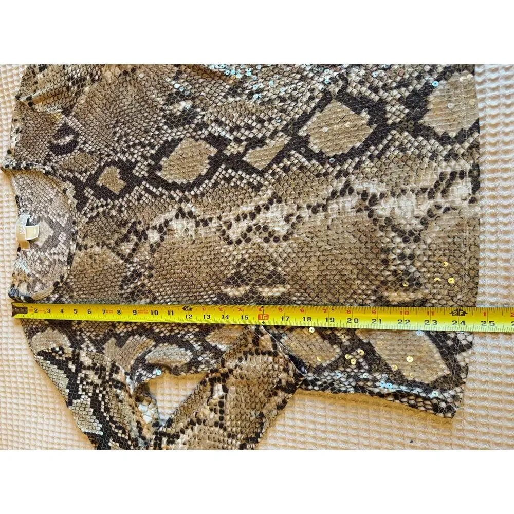 Michael Kors Sneak Print Sequin Jet Set Y2K Long Sleeve Tee Large Brown Glam